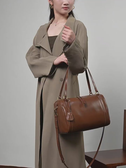 Bolso bandolera de cuero color castaño para mujer