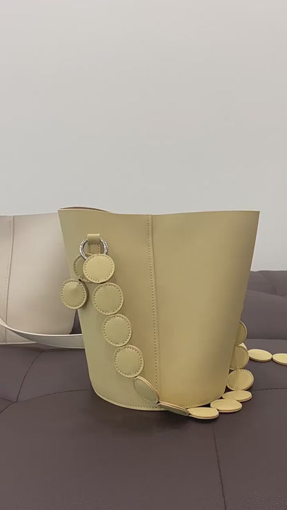Women's Genuine Leather Adjustable Strap Handheld and Shoulder Bucket Bag