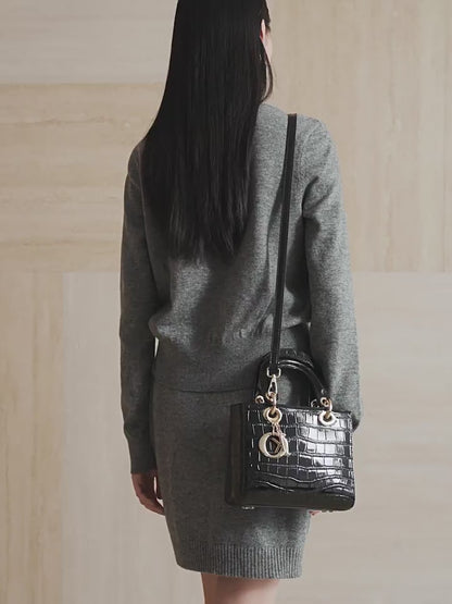 Women's Luxury Croc-Embossed Genuine Leather Top-Handle Bag