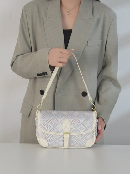 Vintage Jacquard Embroidery Vegan Eco-Leather Flap Clutch Bag