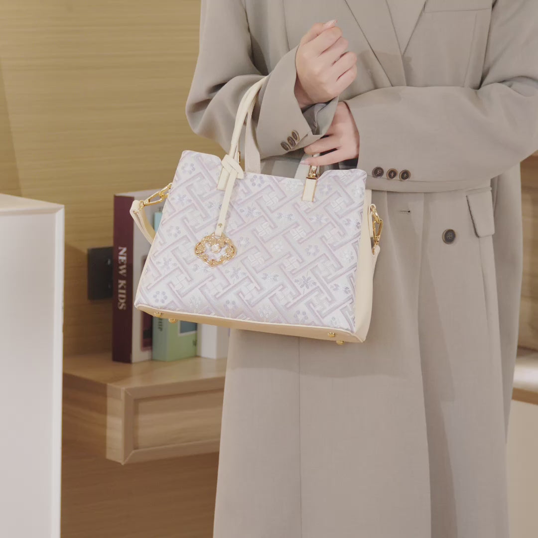 Classic Brocade Vegan Eco-Leather Mini Tote Clutch Bag with Hollow