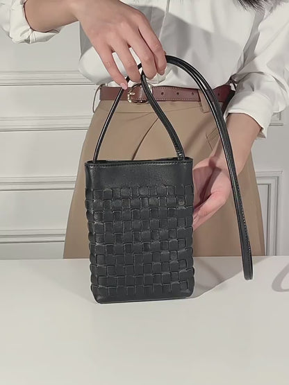 Mellow Sheepskin Leather Mini Woven Phone Clutch Bag