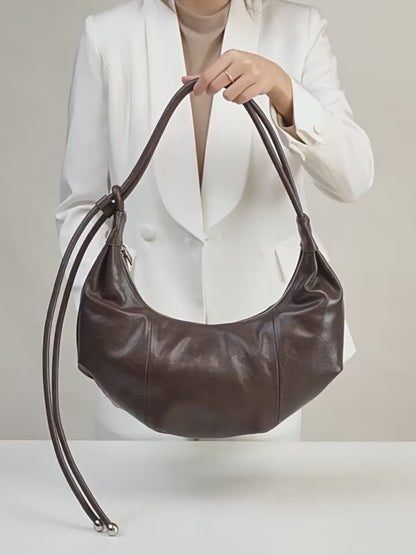 Women's Genuine Leather Half-Moon Dumpling Handbag