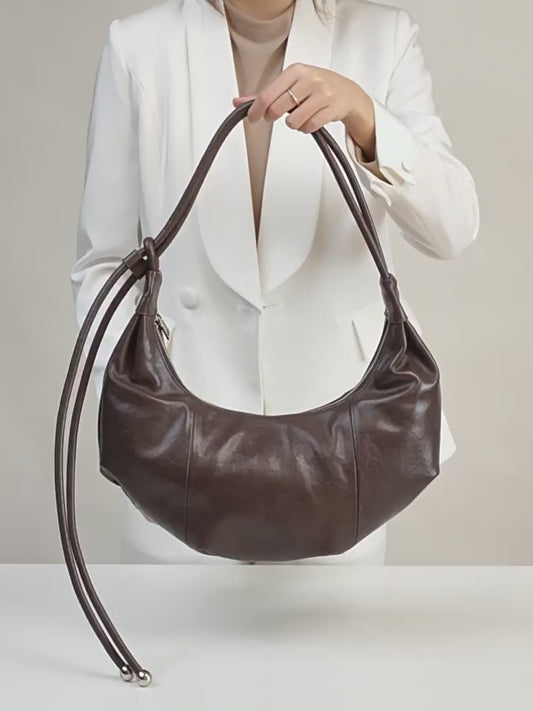 Women's Genuine Leather Half-Moon Dumpling Handbag
