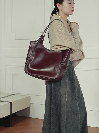 Bolso Tote de Cuero Genuino Vintage para Mujer Espresso