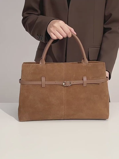 Bolso Tote estructurado de cuero genuino de ante retro