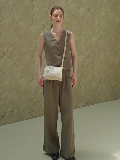Vintage Schultertasche mit Griff aus glänzendem Krokodilleder