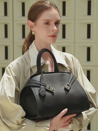 Luxury Retro Genuine Leather Lychee Pattern Double Buckle Tote Crossbody Bag