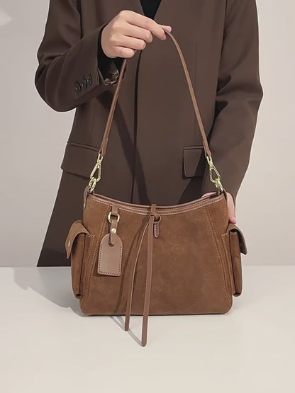 Retro Matte Genuine Cowhide Utility Shoulder Bag