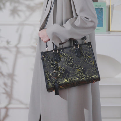 Mystic Crane Motif Vegan Eco-Leather Satchel Clutch Bag