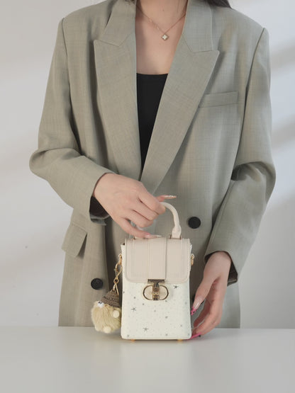 Romantic Star Vegan Eco-Leather Flap Mini Phone Handbag with Fluffy Charm