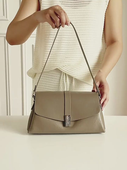 Minimalist Genuine Leather Shoulder Bag with Signature H Buckle