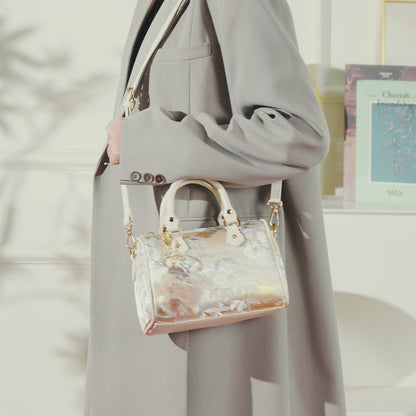 Delicate Crane Vegan Eco‑Leather Barrel Clutch Bag with Playful Charm