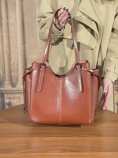 Classic Maillard Genuine Leather Large Capacity Tote Clutch Bag