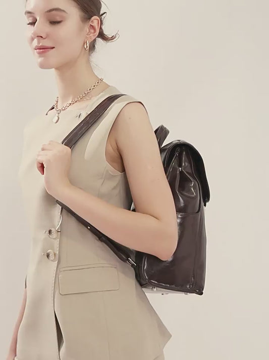 Genuine Leather Unisex Bronze-Era Casual Backpack