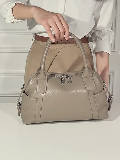Effortless Genuine Leather Commuter Boston Clutch Bag