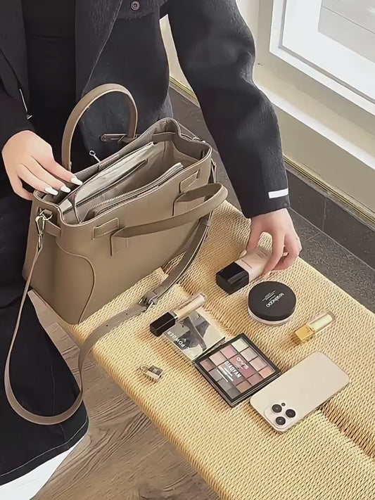 Strukturierte Schultertasche aus echtem Leder im Platin-Stil für Damen