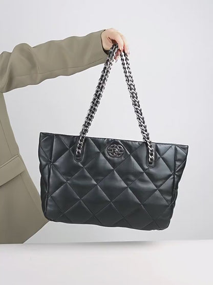 Classic Quilted Genuine Leather Bag - Luxury Chain Strap Tote with Mini Pouch