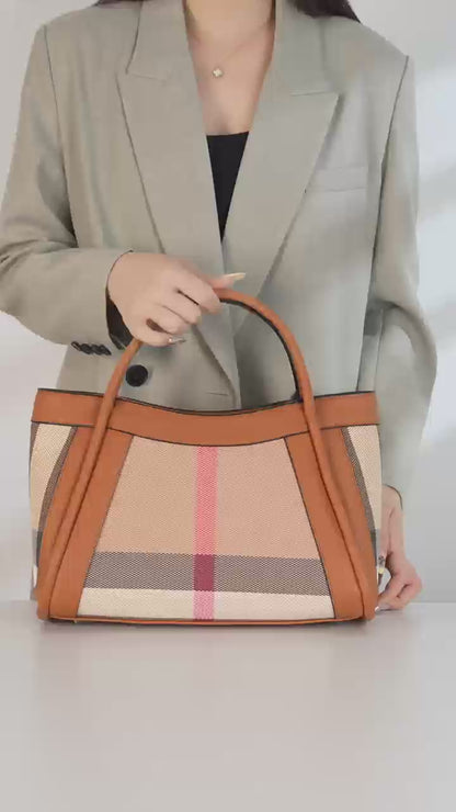 Sophisticated British Plaid Vegan Eco-Leather Tote Clutch Bag