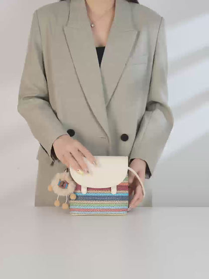 Vibrant Striped Woven Vegan Eco-Leather Compact Clutch Bag with Playful Charm