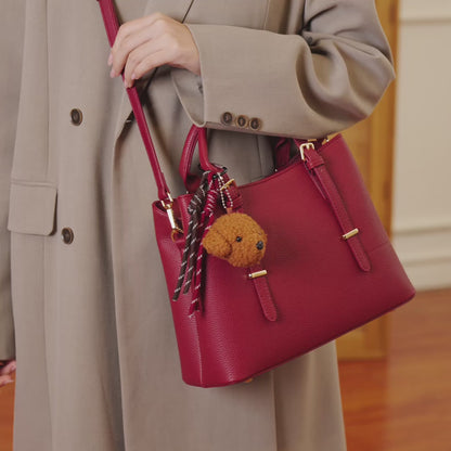 Polished Pebbled Vegan Eco-Leather Tote Clutch Bag With Teddy Charm