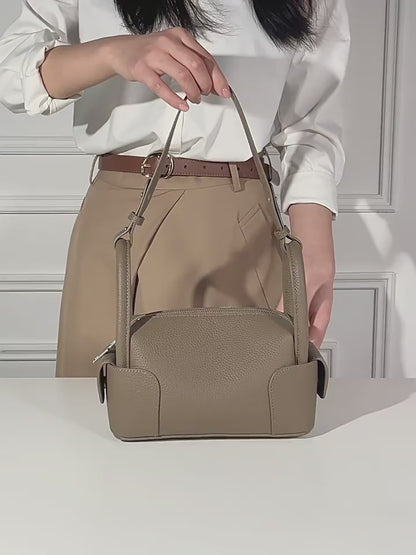 Architectural Pebbled Genuine Leather Boston Clutch Bag