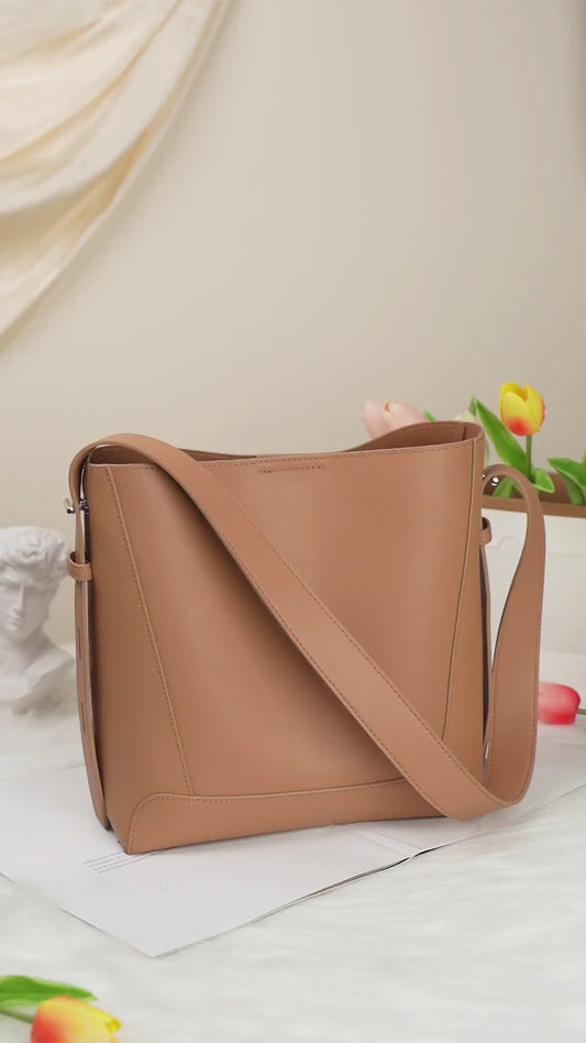 Geantă tip sac supradimensionată din piele naturală pentru femei, de purtat pe umăr și încrucișat