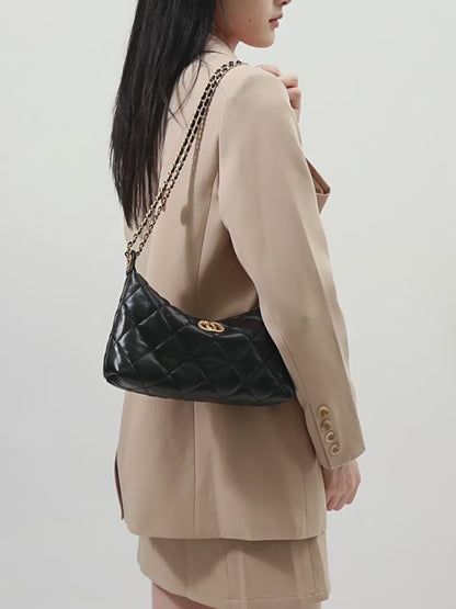 Noir Quilted Sheepskin Dual-Tone Chain Shoulder Bag