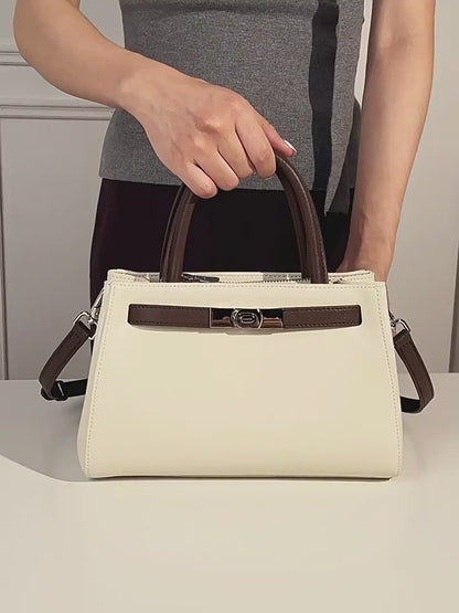 Textured Genuine Leather Kelly Satchel Elegant Crossbody Bag