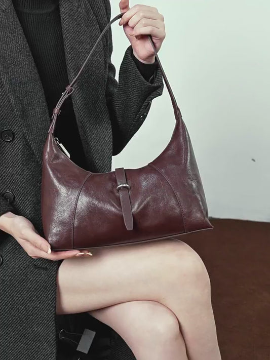 Bolso Hobo Retro de Cuero Genuino en Forma de Media Luna para Mujer