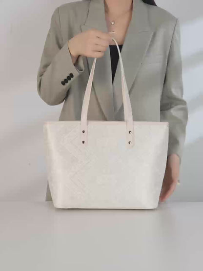 Refined Geometric Jacquard Vegan Eco-Leather Tote Clutch Bag