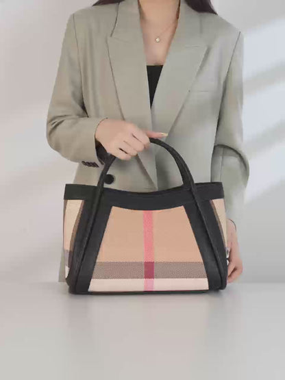 Classic Plaid Vegan Eco-Leather Tote Clutch Bag