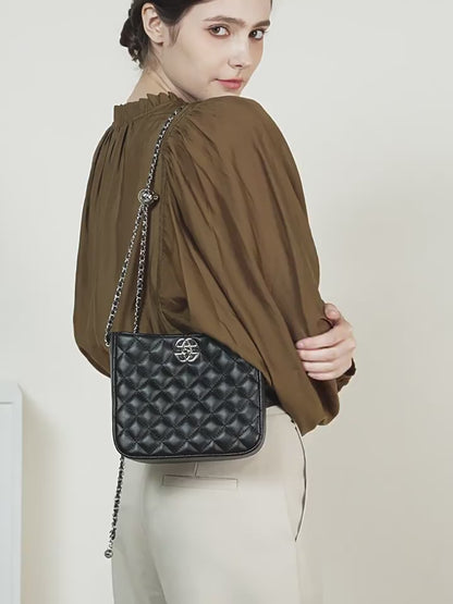 Women's Genuine Cowhide Commuter Chain Bucket Bag