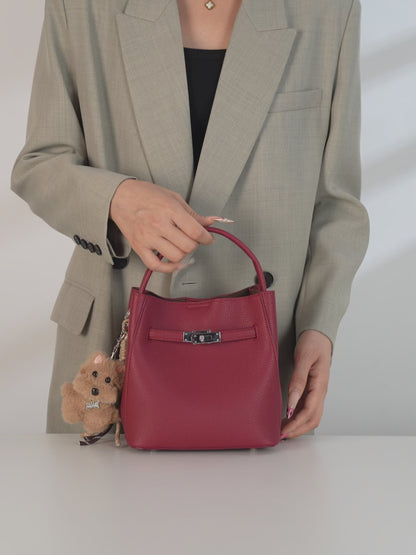 Minimalist Vegan Eco-Leather Mini Bucket Clutch Bag with Lovely Dog Charm