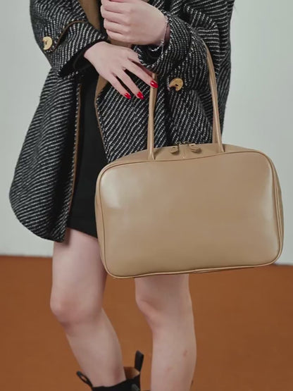 Women's Large Smooth Genuine Leather Bag - Versatile 2-Way Carry Office Work Tote