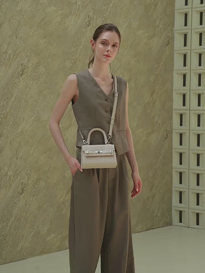 Minimalist Crocodile Pattern Handheld Genuine Leather Crossbody Bag