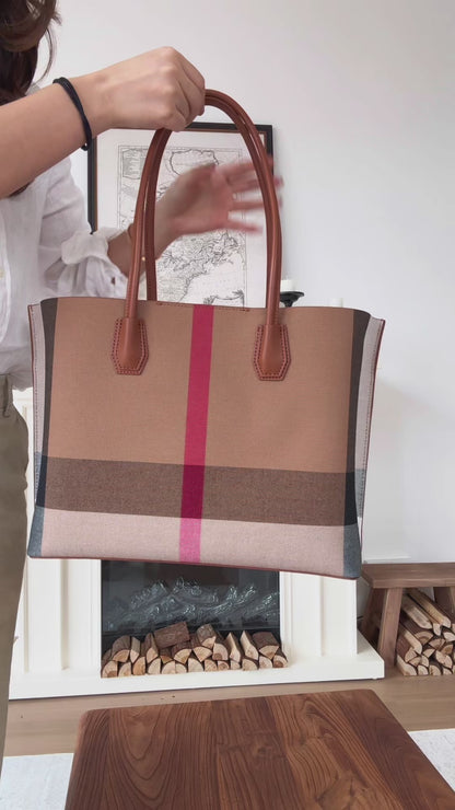 Classic British Plaid Colorblock Vegan Eco-Leather Tote Bag