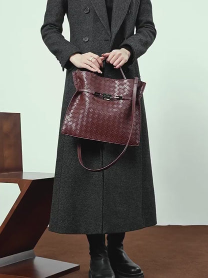 Bolso Tote de Cuero Trenzado con Hebilla para Mujer Noir