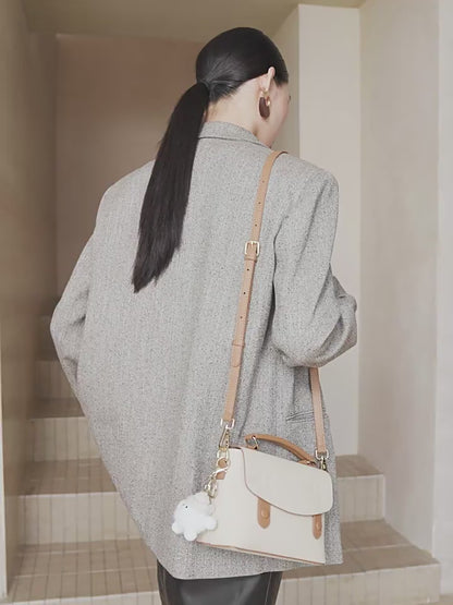 Women's Luxury Pebbled Leather Top-Handle Bag with Cloud Charm