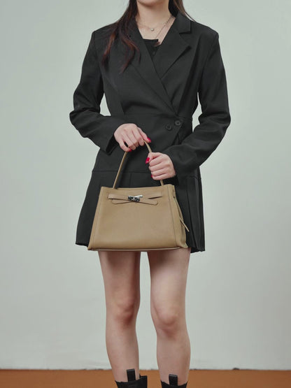Ampia borsa tote a secchiello versatile in vera pelle Kelly sofisticata